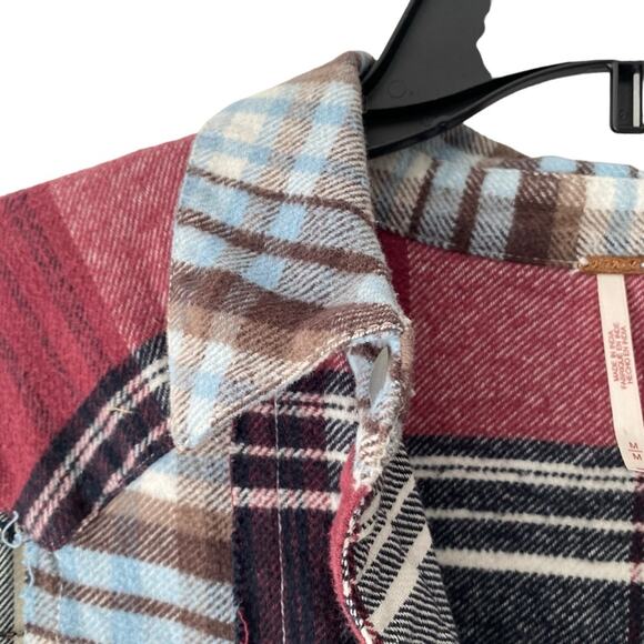 Free People Penny Plaid Mini Shirtdress Embellished Red Blue Beaded size Medium - Picture 7 of 15